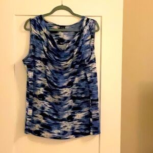 BLUE & WHITE COWL NECK SLEEVELESS TUNIC- SIZE 1X